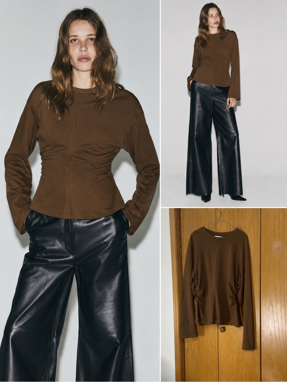 H&M Brown Long-Sleeve Crewneck Top